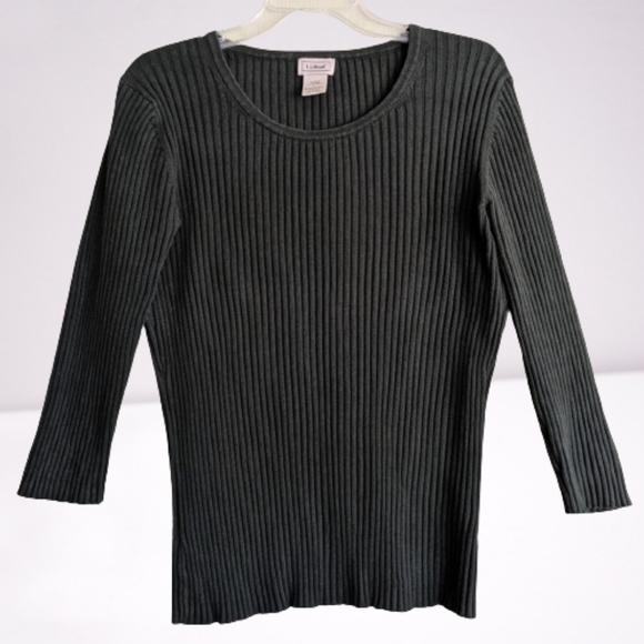L.L. Bean Sweaters - L.L.Bean Cotton Ribbed Knit Sweater 3/4 Sleeves Forest Green Size Large